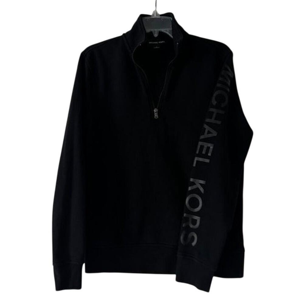 Michael Kors Black Quarter Zip Fleece Pullover Sweatshirt Size Medium
